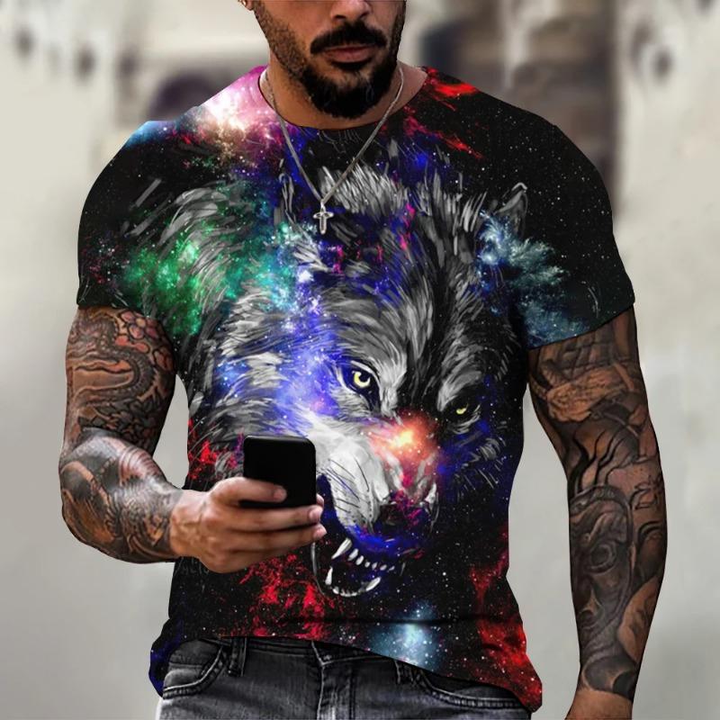 2025 Wolf T Shirt For Mens Animal Print Short Sleeve Top 3D Casual Street Man's T-shirt Oversized Tee Shirt Men Vintage Clothing