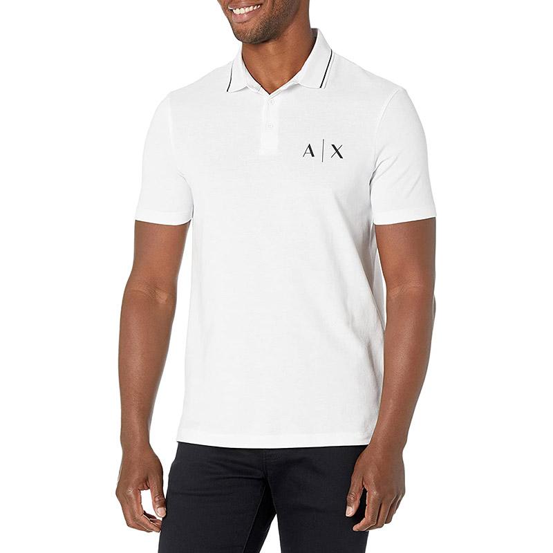 ARMANI EXCHANGE Polo Shirts Men's White Polo Collar Moderate Straight Fit 6KZFGA-ZJ4YZ-1100