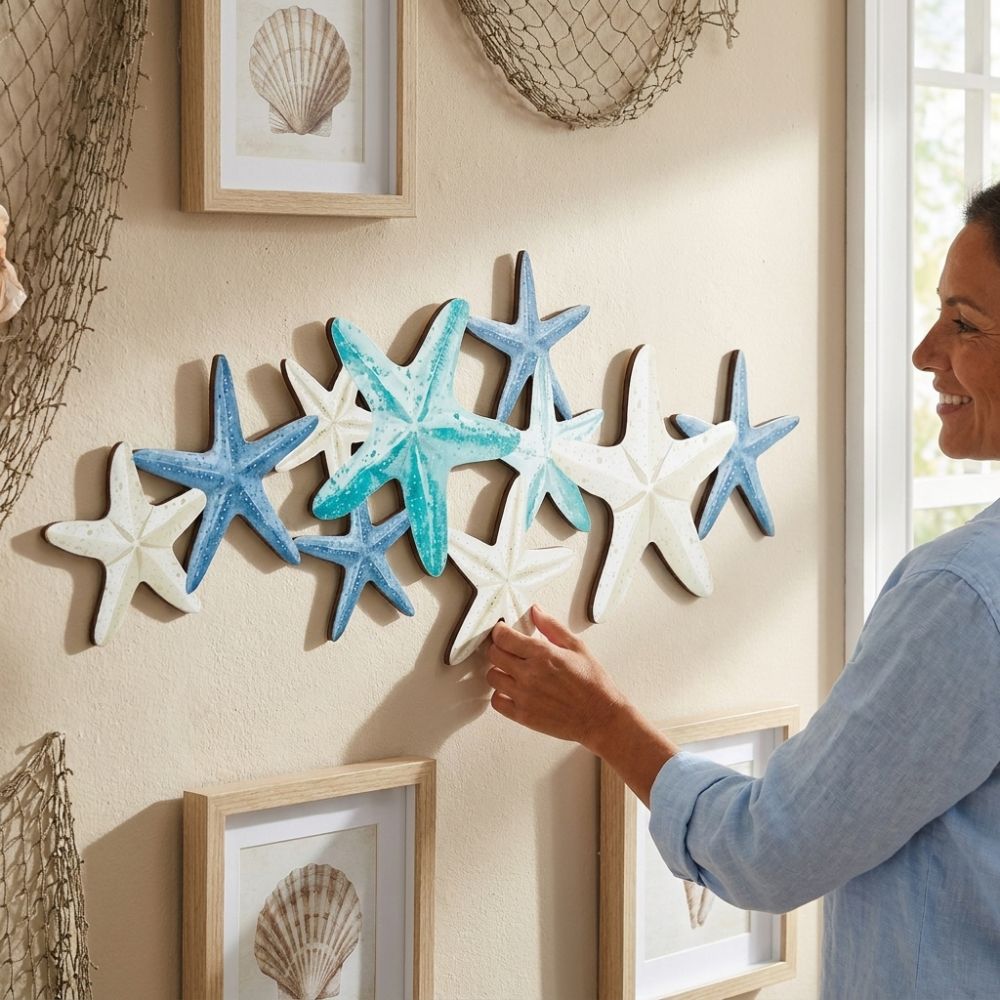 Multi-starfish Starfish Hanging Decor Nautical Aesthetic Coastal Ocean-themed Wall Art Bathroom