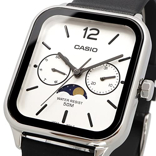 [CASIO Standard Moon Phase Moon Phase Analog Men's Watch MTP-M305L-7AV Black Leather Band Silver ...