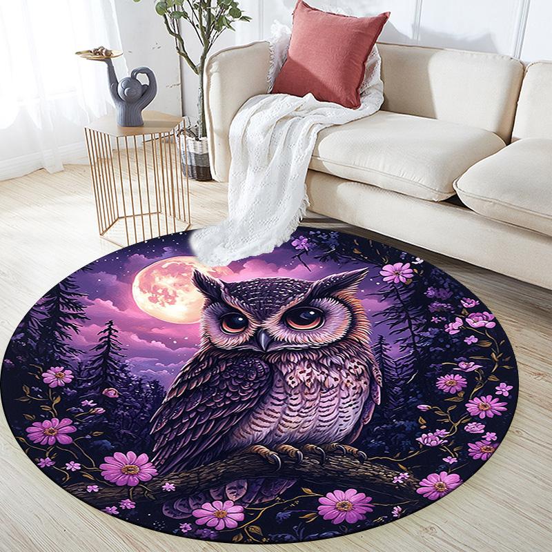 Night Owl Round Area Rug,Carpet Rug for Living Room Bedroom Sofa Playroom Decor,Non-slip Floor Mat