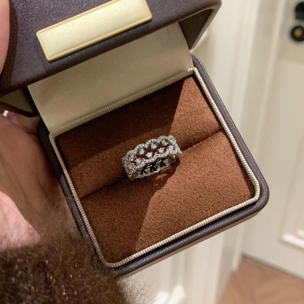 

Elegant Stackable Women Rings Full Diamond Lace Thin Band Small Row Ring Multi Wear Tail Ring Fashion Jewelry opening adjustable