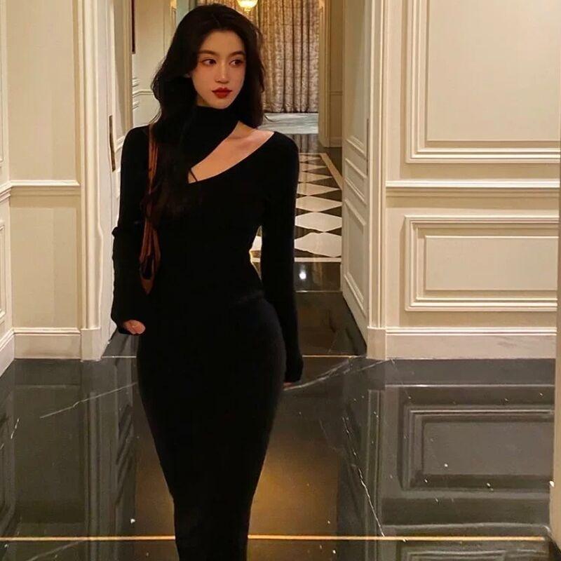 Geburtstagsparty-Kleid leichte Luxus-Nische High-End-Unterkleid mit schwarzem schulterfreiem Strickkleid Damen Herbst und Winter