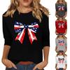 T-shirt da donna alla moda casual a girocollo a maniche 3/4 ampia stampata per il giorno dell'Indipendenza top da donna