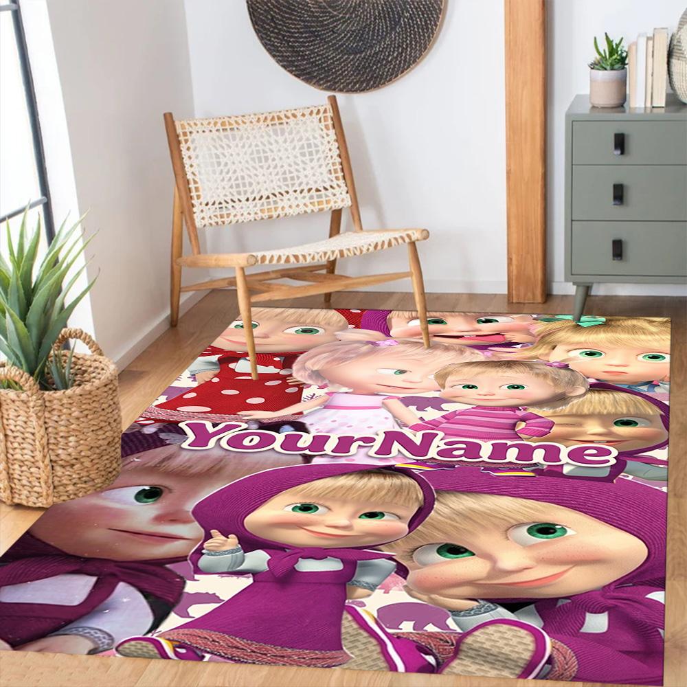 Masha Bear Customize Your Name Floor Mat Design for Study Room Dining Room Kitchen Entryway Antislip Carpet Decorate Offices
