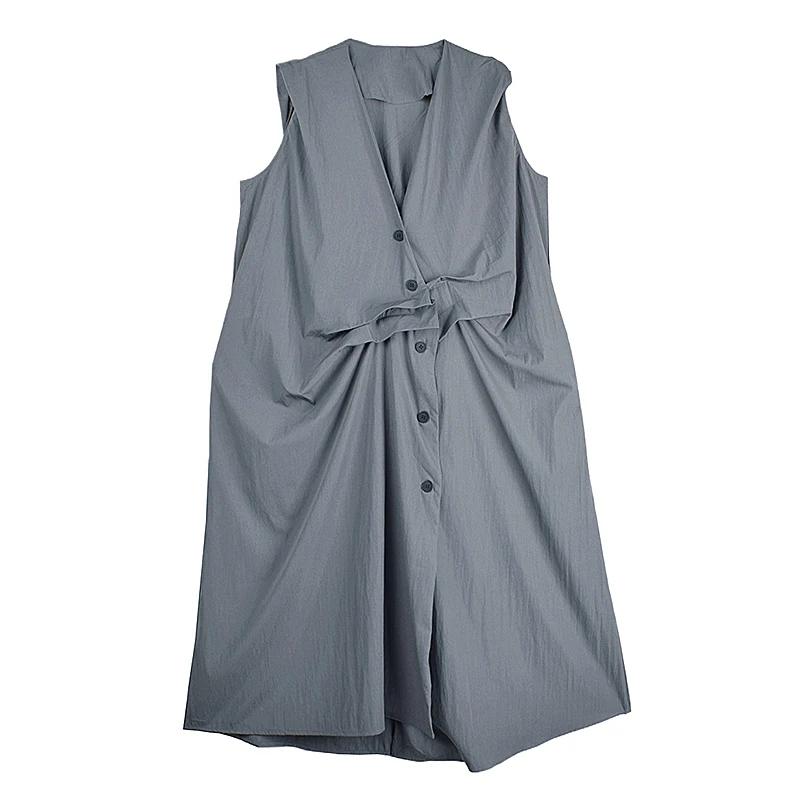 

Xitao Однотонное винтажное платье без рукавов ZMY1384 One Size серый