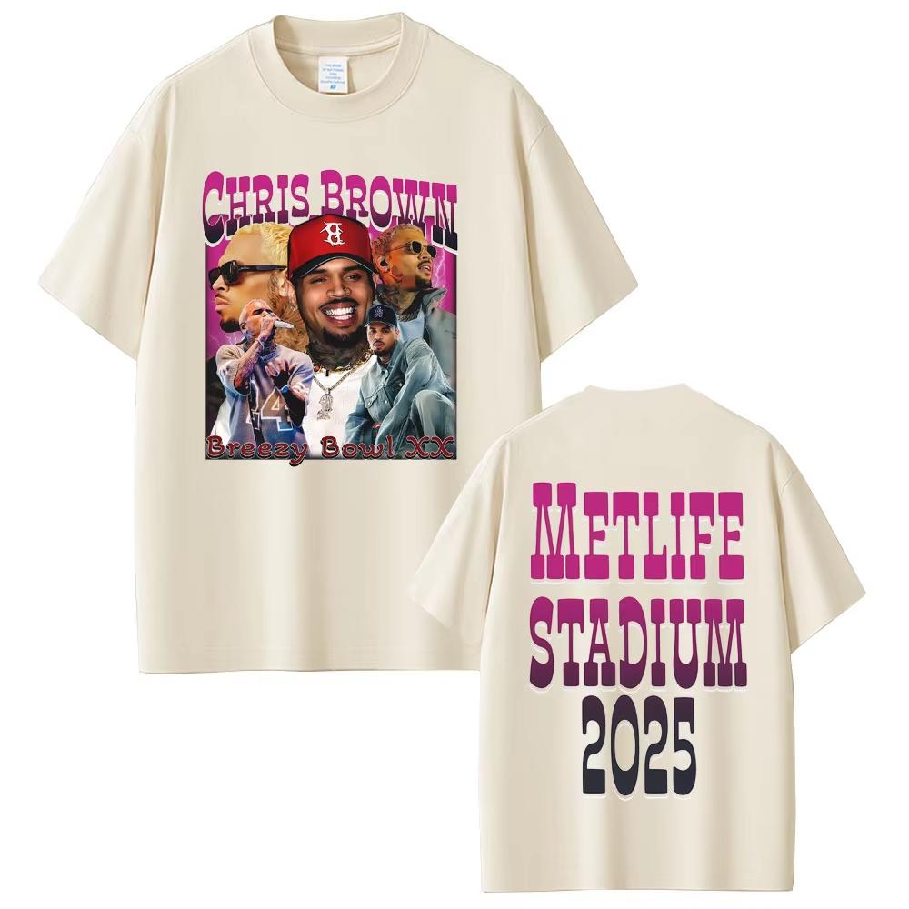 Vintage Washed Chris Brown Breezy Bowl XX Tour 2025 R&B Pop Graphic T-shirt Men Women Printed Tee Summer Casual Fashion Clothing Tops Streetwear