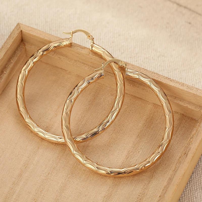 New Women's Ring Gold Plated Wave Pattern Earrings Round Earrings Luxury Jewelry Wedding Anniversary Gift