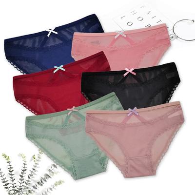 Frauen Sexy Spitze Unterwäsche Höschen Weiche Bequeme Unterhose Mode Weibliche Mesh Low-Rise Briefs Damen Dessous 6 Teile/satz