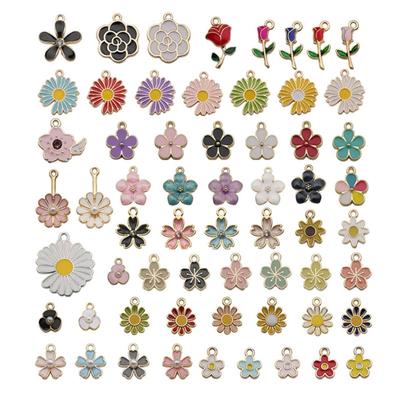 60 Pieces DIY Jewelry Making Supplies Mixed Flower Alloy Material Oil Drip Pendants for Earrings Necklaces and Bracelets