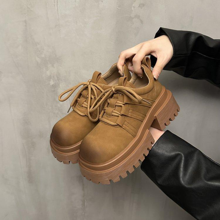 European Station British Style Comfortable Single Shoes Women's 2025 Autumn New Lace-up Versatile Breathable Thick Sole Heightening Loafers Tide
