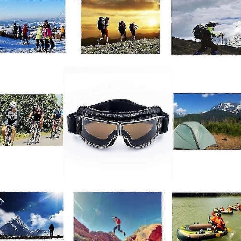 Motorcycle Goggles Vintage Pilot Leather Riding Glasses Scooter Atv Off-road Anti-scratch Dust Proof Eyewear For Men Women Adultblack Frame,smoke Len