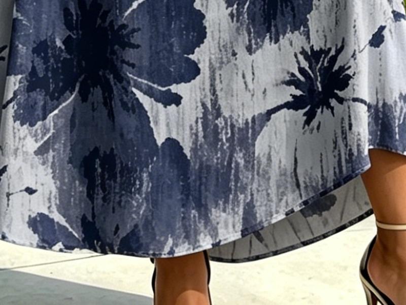 Blue Grey Watercolor Floral Print Maxi Dress V Neck Flutter Sleeve High Waist Slim Fit Holiday Long Dress