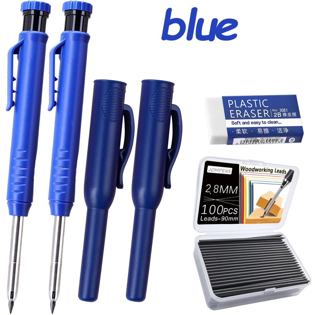 Deep Hole Solid Carpenter Mechanical Pencil Set, Plastic Pencil Cap, Woodworking Pencil Marker for Woodworking Architect Drawing