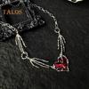Collar para Mujer Pedante de Corazón de Diamantes de Imitación Rojos Forma de Mano de Esqueleto Estilo Punk Oscuro Individual Hueco Joyería para el Cuello para Fiesta de Club