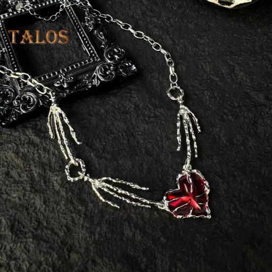 Collar para Mujer Pedante de Corazón de Diamantes de Imitación Rojos Forma de Mano de Esqueleto Estilo Punk Oscuro Individual Hueco Joyería para el Cuello para Fiesta de Club