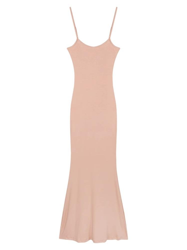 Mature Style Mature Woman Tight Solid Color Spaghetti Strap Dress for Women, New Autumn Slimming Fitted Hip-hugging Mermaid Long Dress