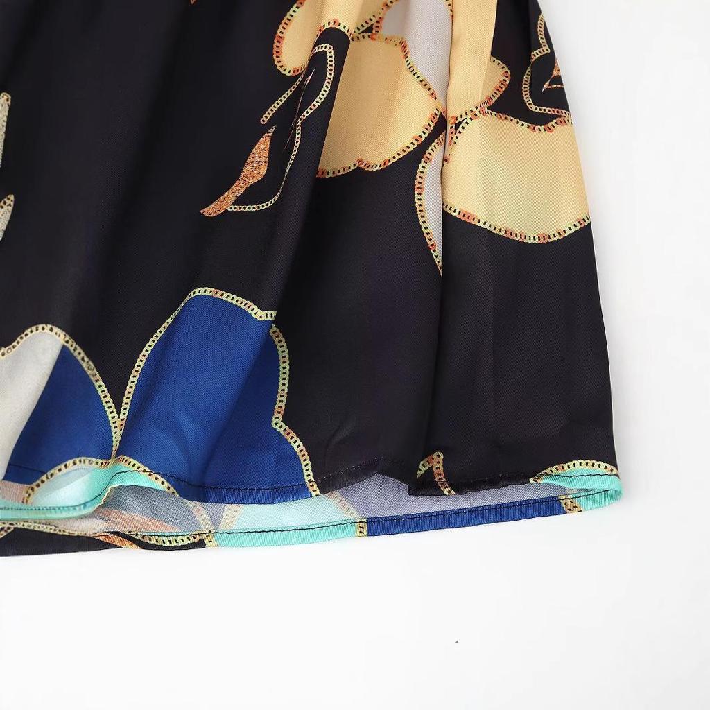 2025 Spring European & American Style Women's Satin Print Slim Dress