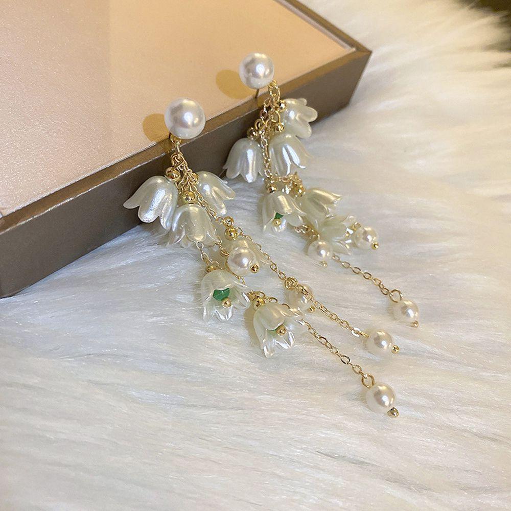 Flower Lovely Tassel Sweet Dangle Earrings Female Earrings Korean Style Ear Drop Pearl Earrings