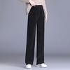 Women Winter Pants Elastic High Waist Straight Wide Leg Velvet Lining Long Pants Solid