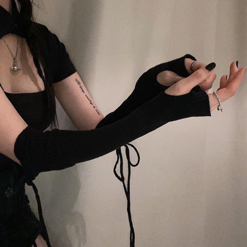 

Stylish Long Knitting Half Easiest for Match Women s Strap black (strap Knitting) black-gloves