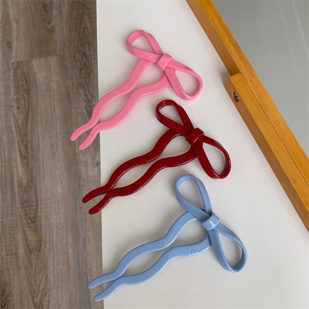 Headdress Acetic Acid Bow Hair Stick Multicolor Pan Hair Fork Fashion U-shaped Hairpin  Travel