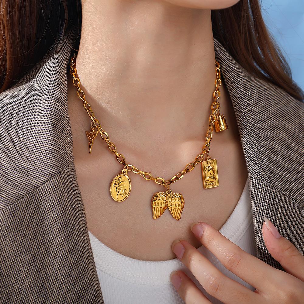 Ocean Wind Retro Diy Key Love Pendant Stainless Steel Gold-Plated Various Style Accessories
