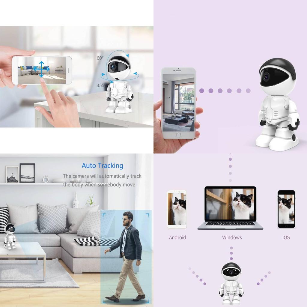 Smart Wireless Network Surveillance Camera 1080p Indoor Security Monitor With 360 Degrees Coverage
