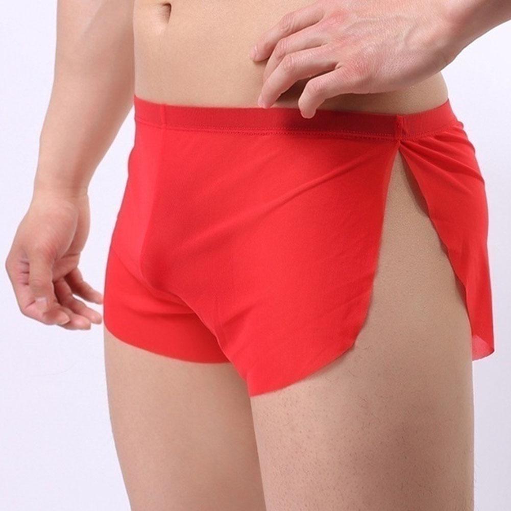 Solid Low  Translucent Shorts Underwear  Men Split Boxers  Color
