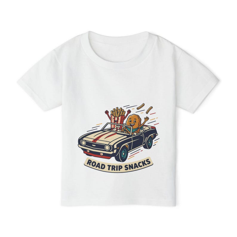 Road Trip Snacks Toddler T-shirt | Cartoon Fries & Cookie Car 100