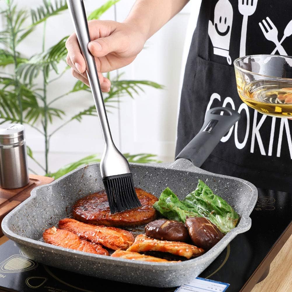 Basting Brush, Grilling BBQ Baking, Pastry and Oil, 8 Inch Stainless Steel Handle Brushes with Back Up Silicone Brush Heads for Kitchen Cooking &