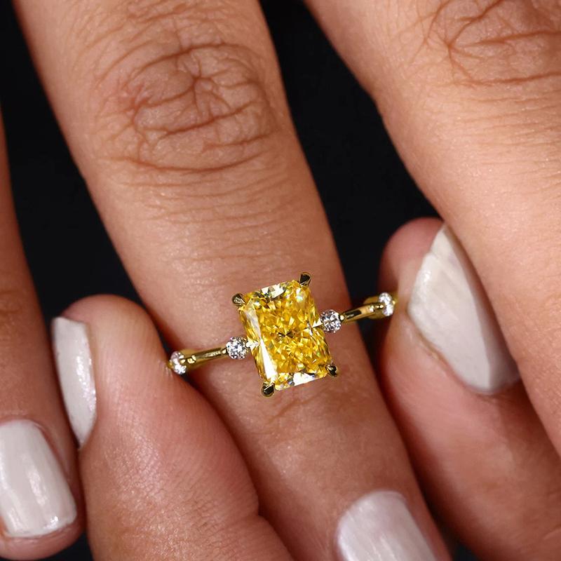 

Huitan Fashion Contracted Yellow Cubic Zirconia Rings for Women Gold Color Band Luxury Trendy Wedding Band Accessories Zircon 8