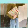 Trendy Striped Cosmetic Bag Grid Compartment Storage Organizer Soft Cotton Material