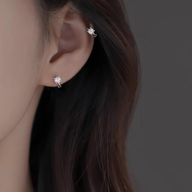 Simple Silver Needle with Diamond Beads Ear Hook Women's Ear Bone Pin Simple Earrings