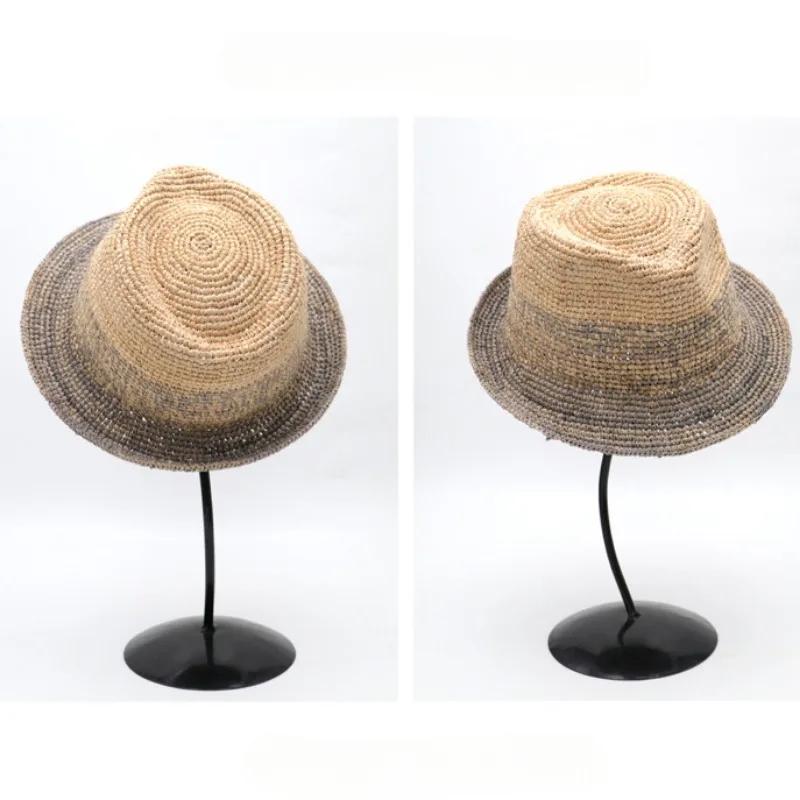 Neue Natürliche Raffia Jazz Sonnenhüte Damen und Herren Sommer Handgewebter Strohhut Mode Sonnenschutz Sonnenschirm Strandhut Panama