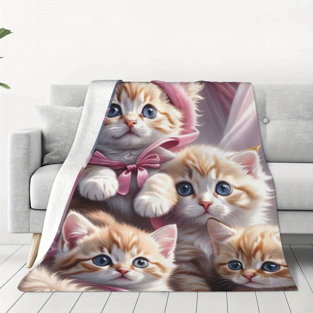 Adorable Pink Kittens Fleece Blanket Soft Comfortable Warm Companion for All Seasons Home Travel Gift