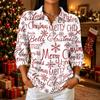 Women's Casual Christmas Print 3/4 Sleeve Button Down Collared Shirt