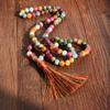 Bohemain Natural Stone Colorful Stone 99 Beads Long Necklace Silk Tassel Pendant Handmade Beaded Hoilday Zircon Gift