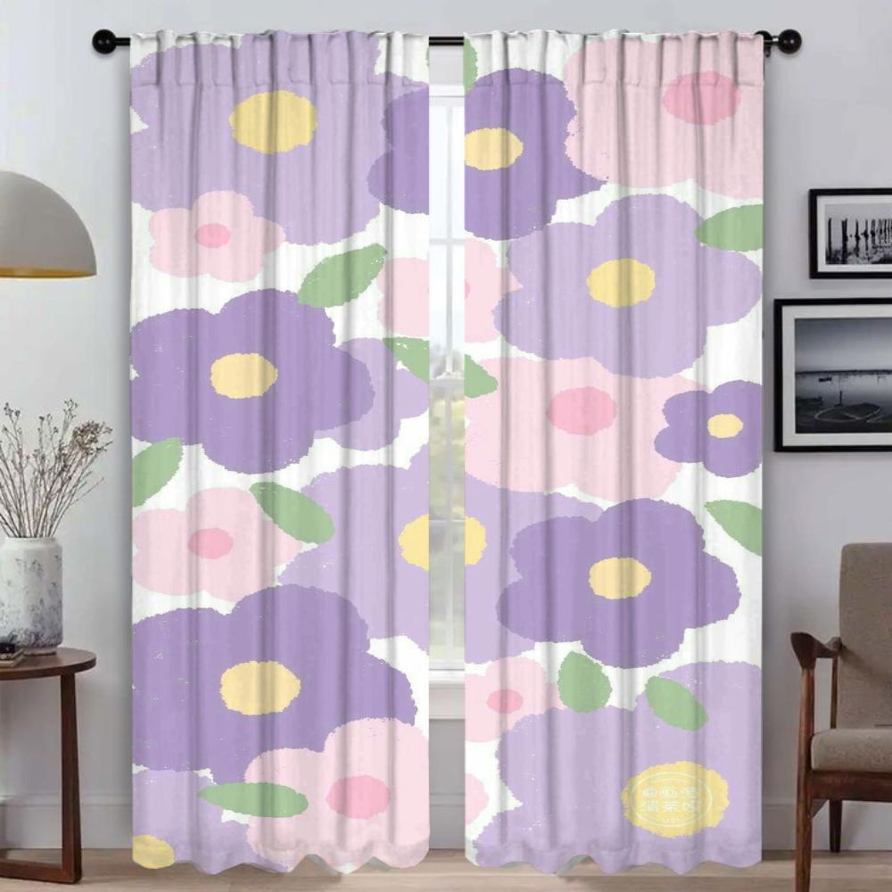 

Тюль для спальни Милые цветы Противомоскитные шторы для камеры Шторы затемнения 2 шт. Разделительная занавеска для гостиной W50xH70cmx2pcs-CL