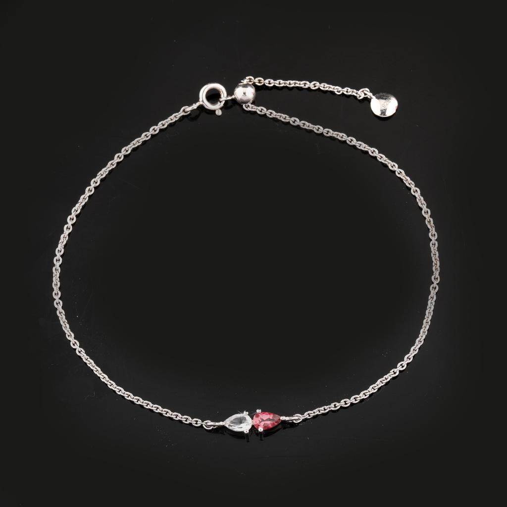 Natural Pink Tourmaline White Topaz Bracelet 925 Sterling Silver Pear Jewelry