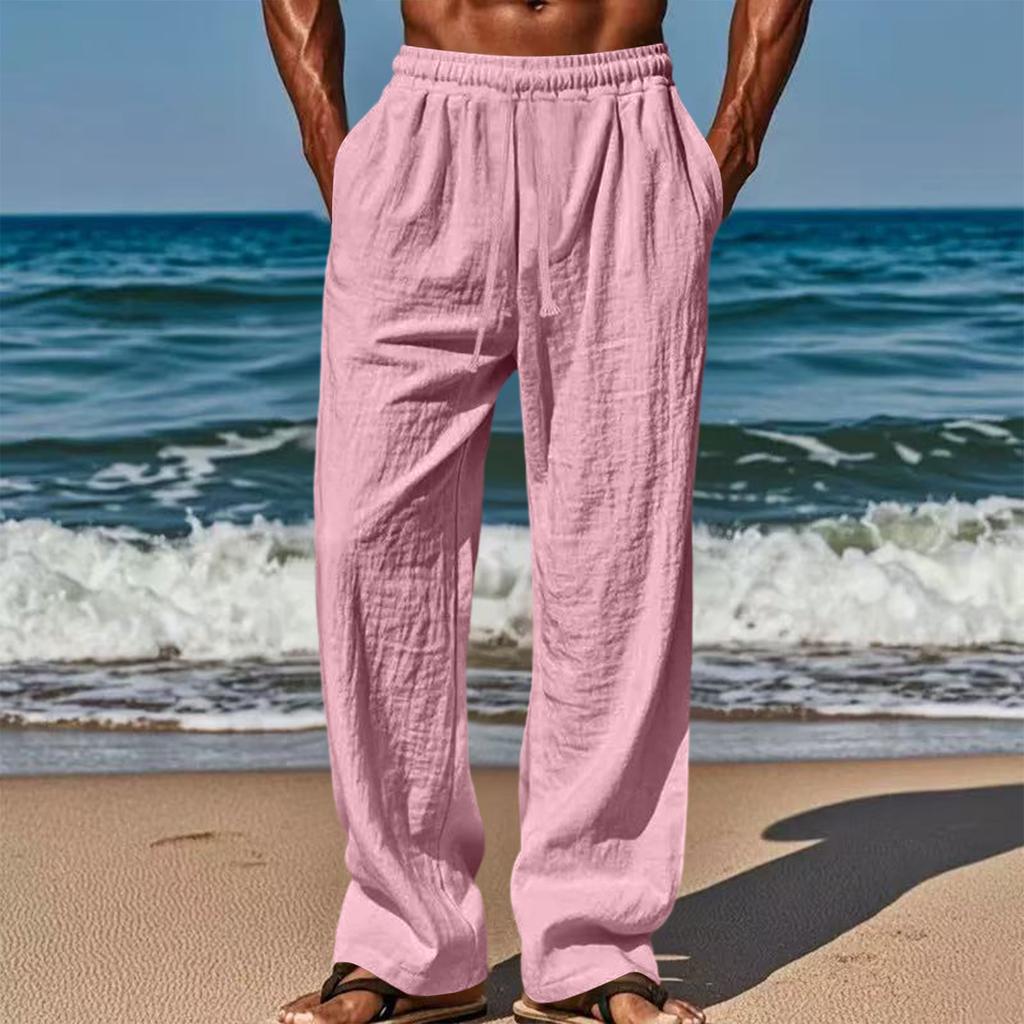 Men's Loose And Casual Sports Breathable Long Pants, Casual Cotton And Linen Pants