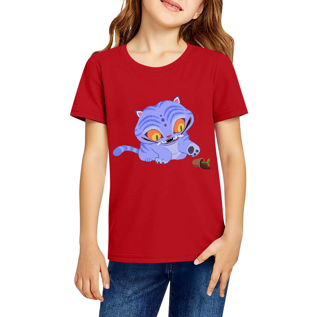 Fashionable Round Neck Short Sleeve Work Clothes Printed Tops For KID Summer Tops