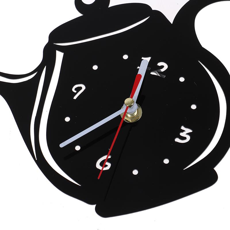 Diy Acrylic Coffee Cup Teapot 3D Wall Clock Decorative Kitchen Wall Clocks Decor