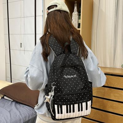 Schoolbag New Fashion Versatile Student School Bag Middle School Backpack Travel Backpack Piano Keys Polka Dot Backpack