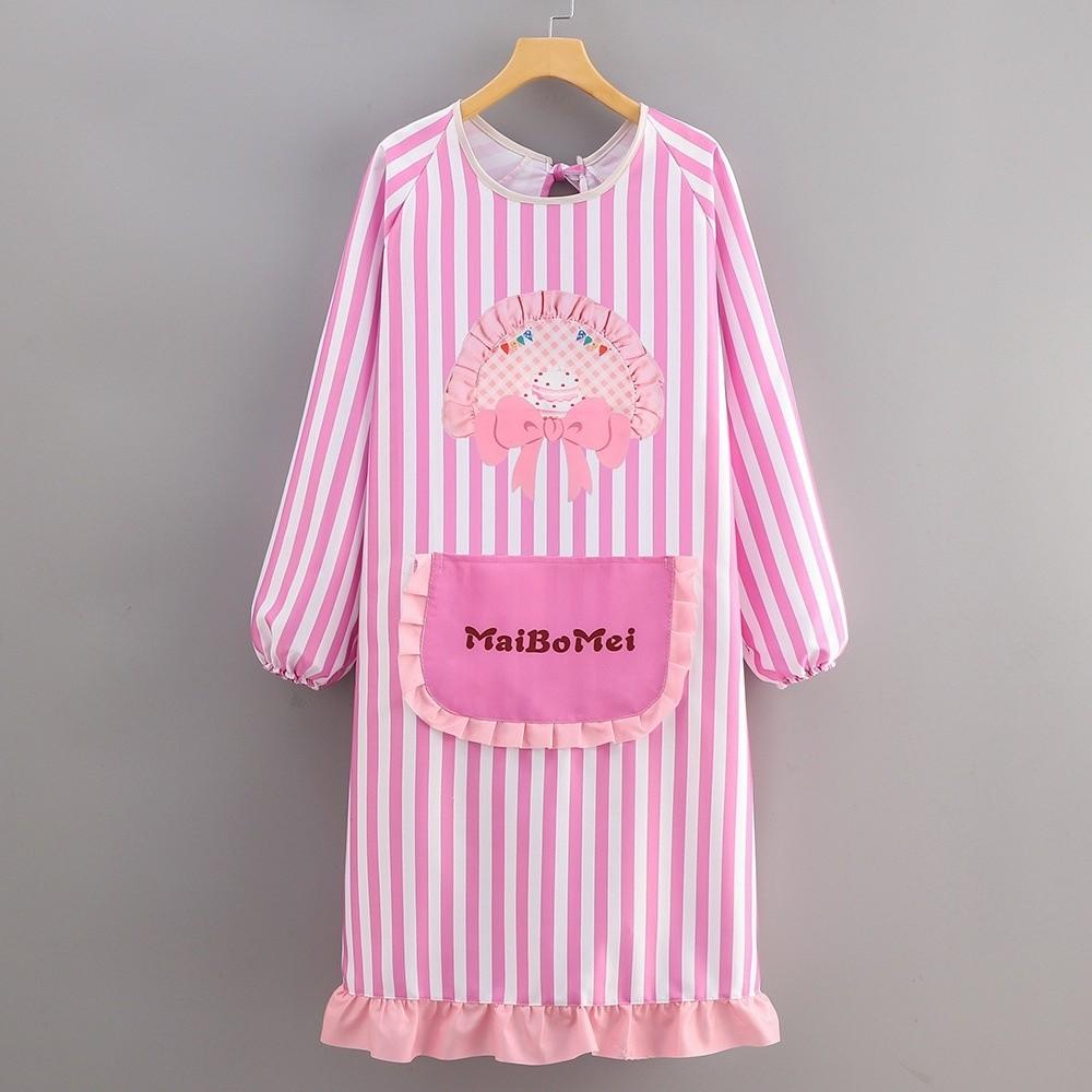 Polyester Cotton Dress Style Apron Oil-Resistant Stripes Kitchen Cover Up Waterproof Cute Bow Cake Working Clothes Kitchen Use