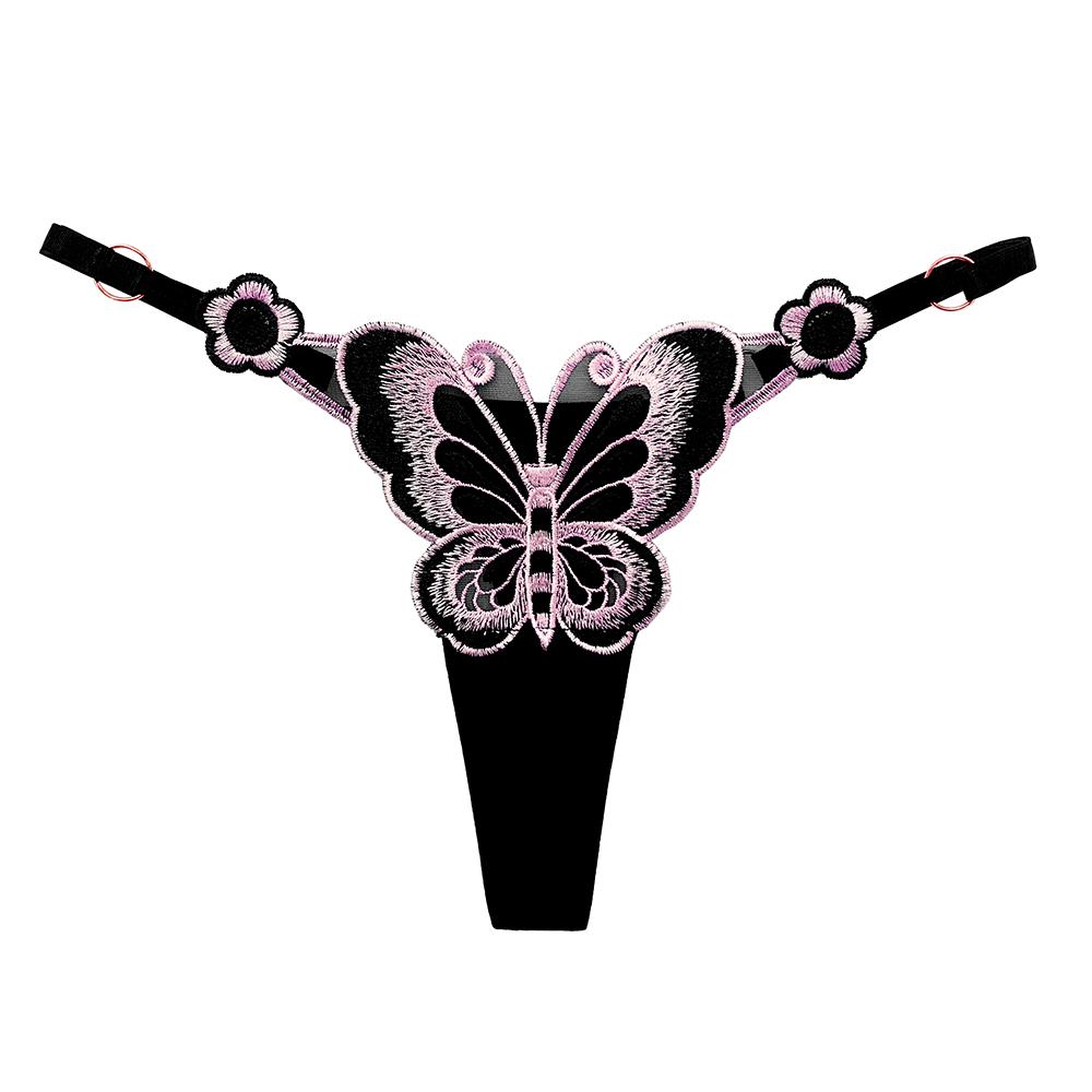 Cute Butterfly Embroidery Women Thongs G Strings Sexy Briefs Adjustable Waist Panties