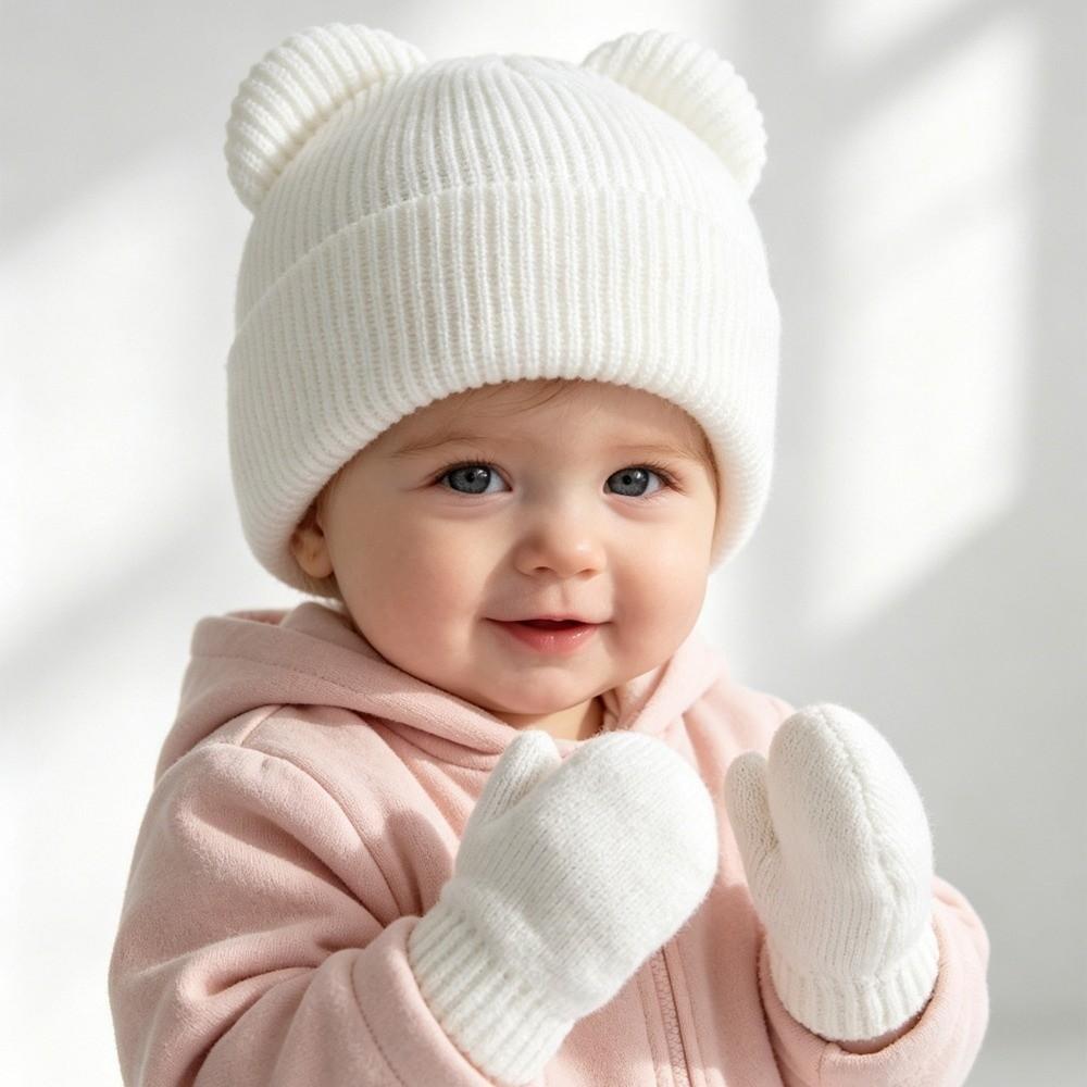 Knitted Bear Ear Earflap Hat Warm Knitted Hat Glove Set Children's Winter Hat for Boys Girls Kids