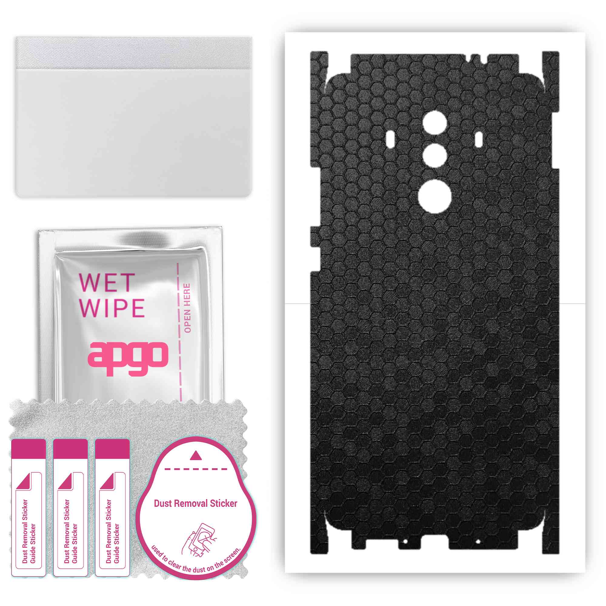 

apgo Protective Skin Sticker for the back+sides compatible with Huawei Mate 10 Pro, Full Wrap Film, Foil, Vinyl - Pattern Black Honeycomb