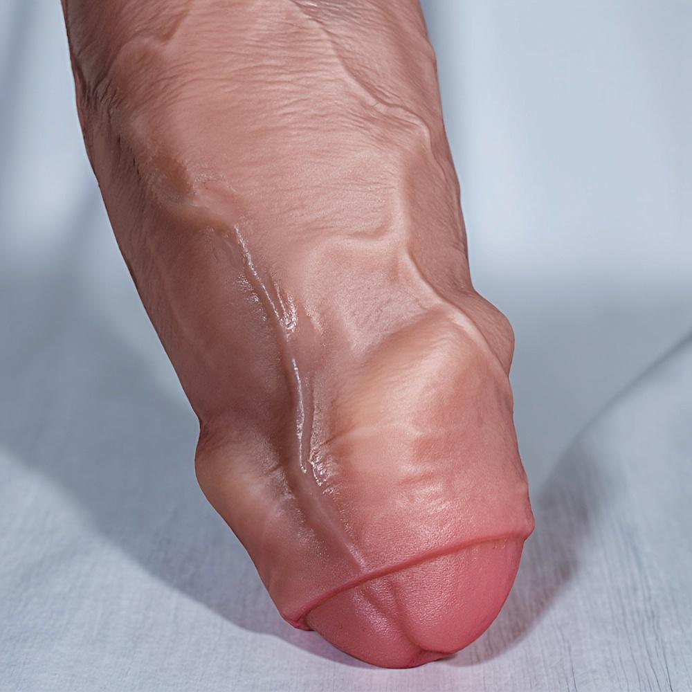 10.62-Inch Realistic Foreskin Dildo, Soft Liquid Silicone Penis with Natural Curve, Lifelike Veins, Strong Suction Cup, Anal & G-Spot Adult Toy