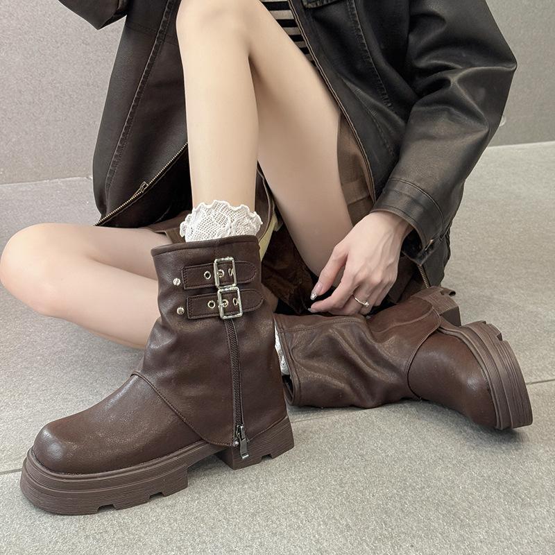 Sweet and Cool Spice Girls Pant Pants Boots Women's 2025 New Retro Thick-soled Heightening Small Design Sense Skinny Martin Short Boots
